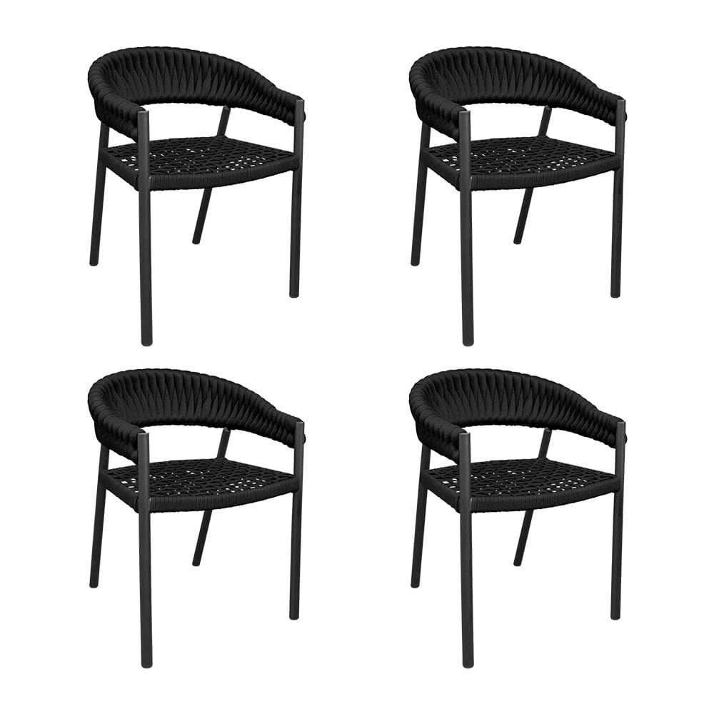 Kit 4 Cadeiras Cannes Alumínio Encosto Tricô Náutico Preto