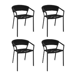 Kit 4 Cadeiras Florença Alumínio Tricô Náutico Preto