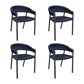 Kit 4 Cadeiras Cannes Alumínio Encosto Tricô Náutico Azul Marinho