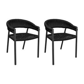 Kit 2 Cadeiras Cannes Alumínio Encosto Tricô Náutico Preto