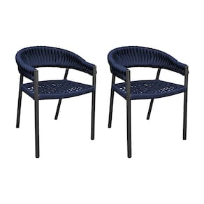 Kit 2 Cadeiras Cannes Alumínio Encosto Tricô Náutico Azul Marinho