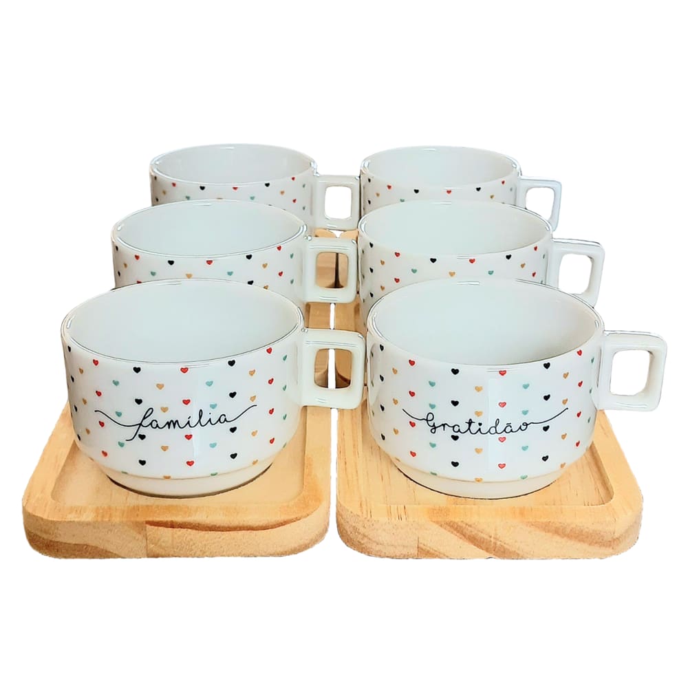 Conjunto 6 xícaras Café Chá c/ pires Pinus-200ml Empilháveis