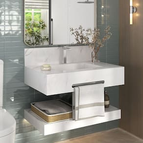 Bancada de Porcelanato para Banheiro com Toalheiro e Cuba Esculpida 70cm Ripy Calacata