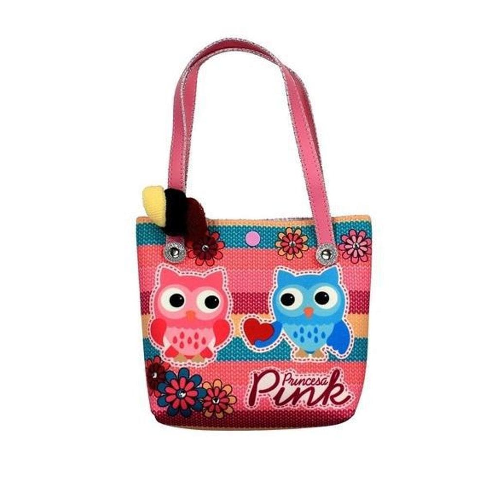 Bolsa Ombro Coruja Infantil Colorida + 3 Chuquinhas Cabelo