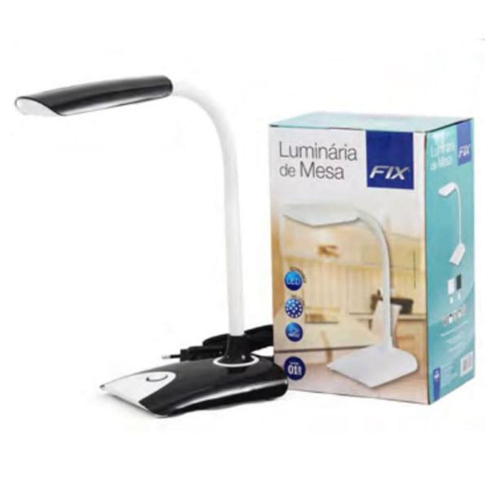 Luminária De Mesa 8 Leds Bivolt Econômica Fix Branco E Preto
