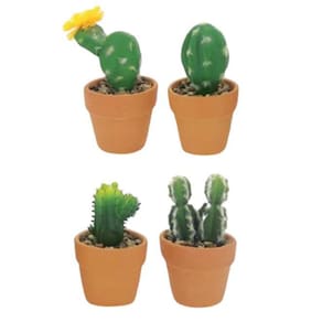 Kit Mini Cactos e Suculentas 4 Peças - Vasos Barro 10x6cm