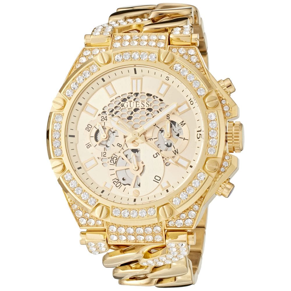 Relógio GUESS para homens, 46 mm, pulseira dourada, mostrador em champanhe