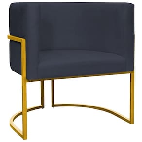 Poltrona Decorativa Recepção Luna Suede Cores Base De Ferro Dourada - Preto, Suede