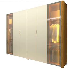 Guarda Roupa Casal 6 Portas 2 Reflecta Com Led Innova Naturale Off White - Gelius Móveis