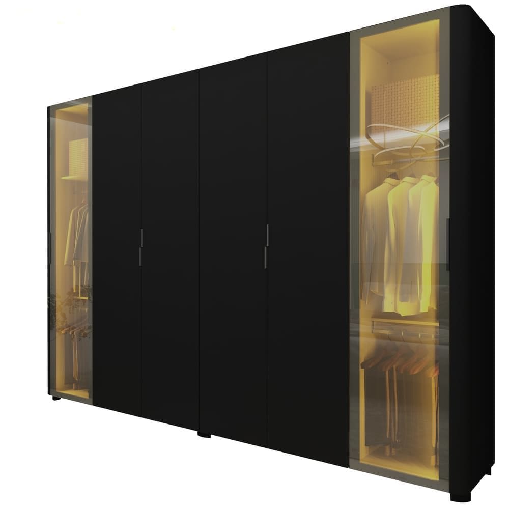 Guarda Roupa Casal 6 Portas 2 Reflecta Com Led Innova Preto Acetinado - Gelius Móveis