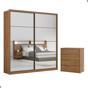 Conjunto Quarto Guarda Roupa com 2 Espelhos Comoda Napolis