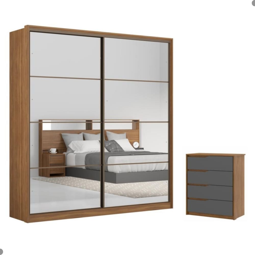 Conjunto Quarto Guarda Roupa com 2 Espelhos Comoda Napolis
