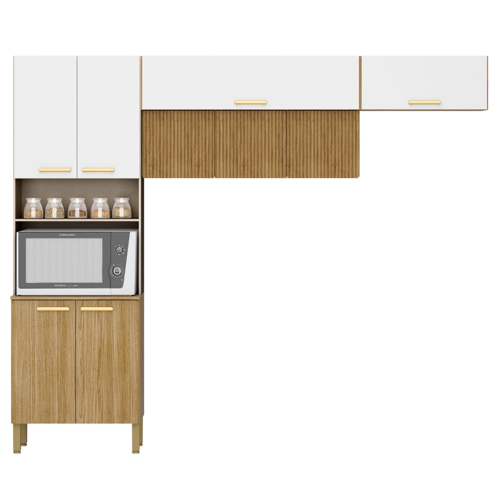 Armário para Cozinha 9 Portas Hamburgo Freijó Supremo Ripado