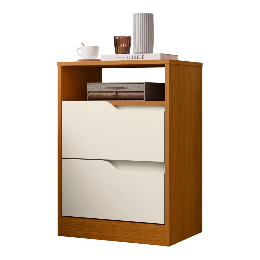 Mesa de Cabeceira Flex 2 Gavetas Cantu Cinamomo Off White