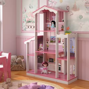 Casa de Boneca com 8 Cômodos Salónica Branco Rosa