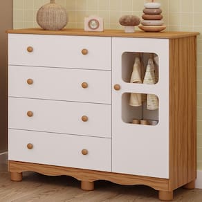 Cômoda de Bebê Infantil 1 Porta com Janela 4 Gavetas 100% MDF Uli