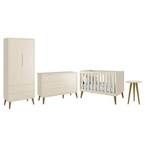 Dormitório Infantil Theo Retrô 2 Portas, Cômoda 1 Porta, Berço e Mesa de Apoio com Pés Amadeirado - Reller Móveis