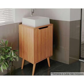 Gabinete de Banheiro c/Pés BN3641 s/ Cuba 1 Porta 45cm Amêndoa - Tecno Mobili