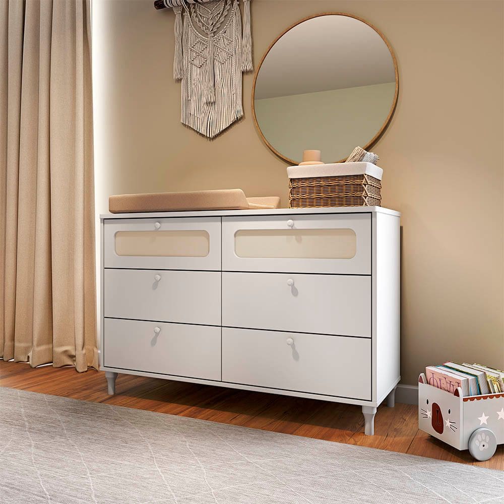 Cômoda Rattan 6 Gavetas - Branco