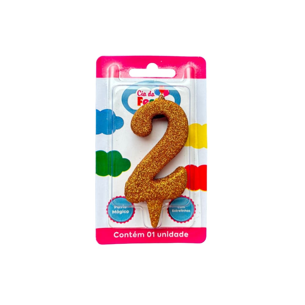 Vela Premium Glitter Ouro N 2 Cia Da Festa