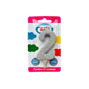 Vela Premium Glitter Prata N 2 Cia Da Festa