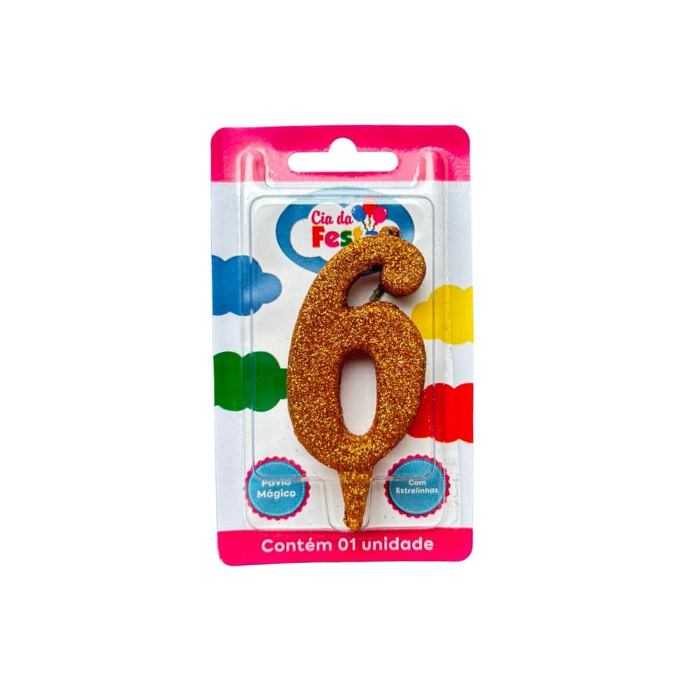 Vela Premium Glitter Ouro N 6 Cia Da Festa