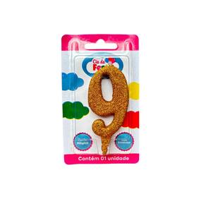 Vela Premium Glitter Ouro N 9 Cia Da Festa