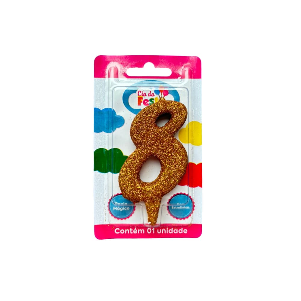 Vela Premium Glitter Ouro N 8 Cia Da Festa