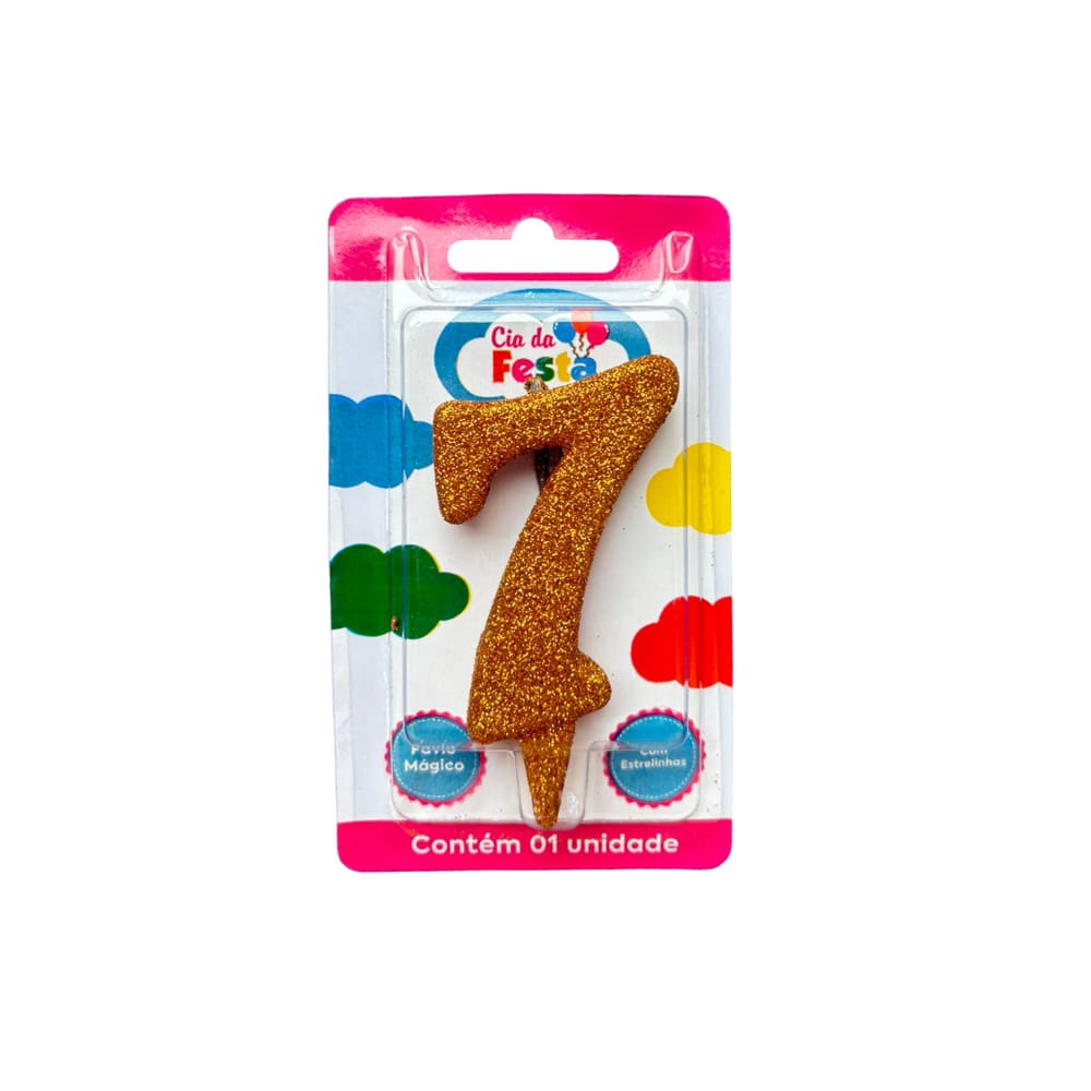 Vela Premium Glitter Ouro N 7 Cia Da Festa