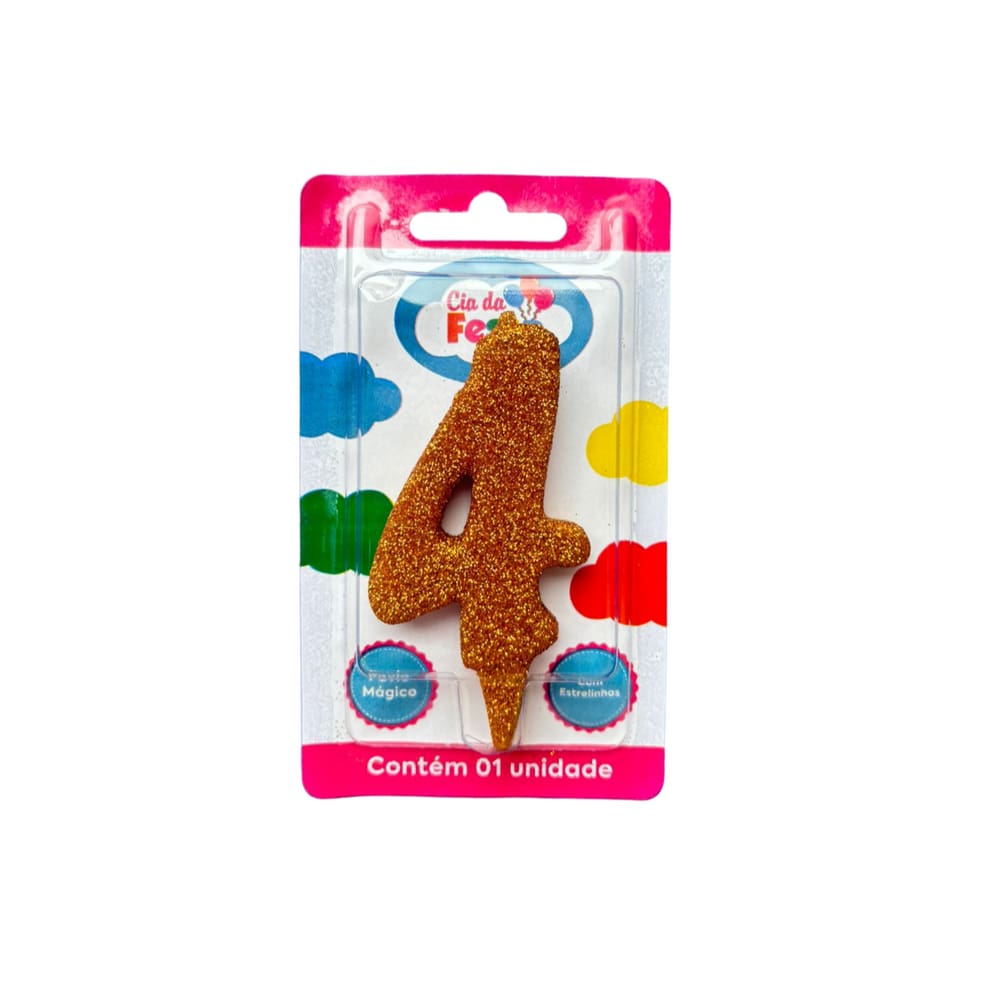 Vela Premium Glitter Ouro N 4 Cia Da Festa