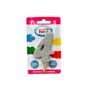 Vela Premium Glitter Prata N 4 Cia Da Festa