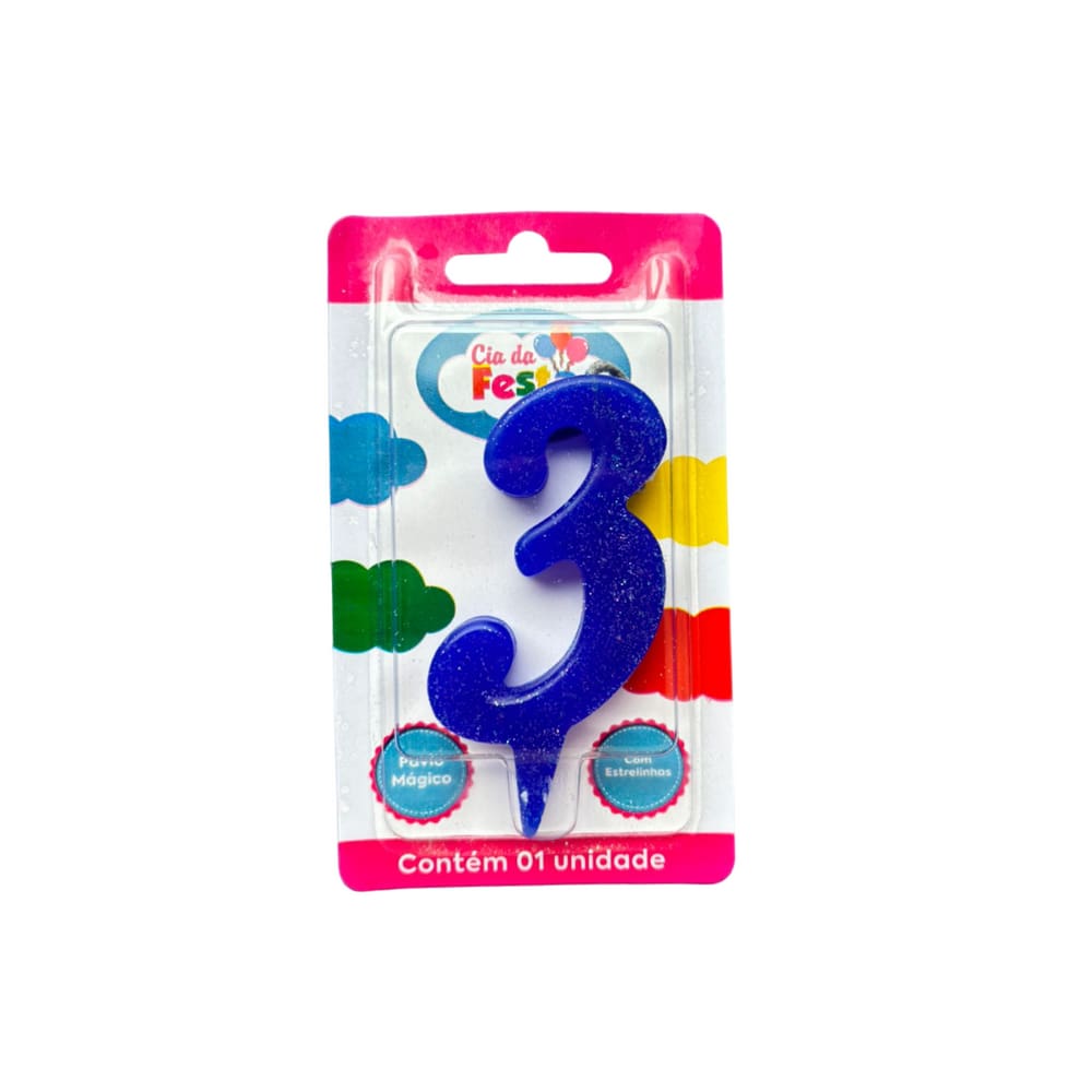 Vela Premium Azul N 3 Cia Da Festa