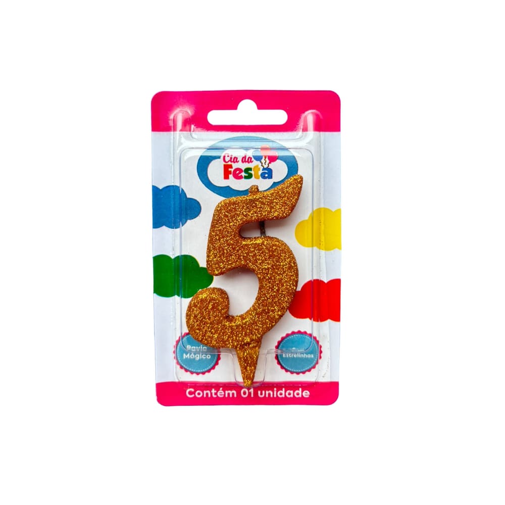 Vela Premium Glitter Ouro N 5 Cia Da Festa