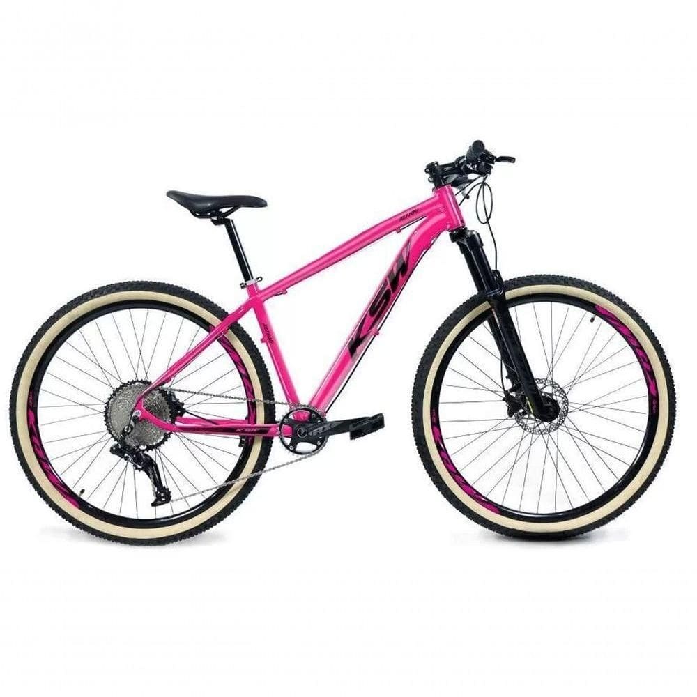 Bicicleta 29 Ksw Xlt 12v Freios Hidráulicos 1x12v Trava No Ombro Pneu Bege - Rosa Tam.17