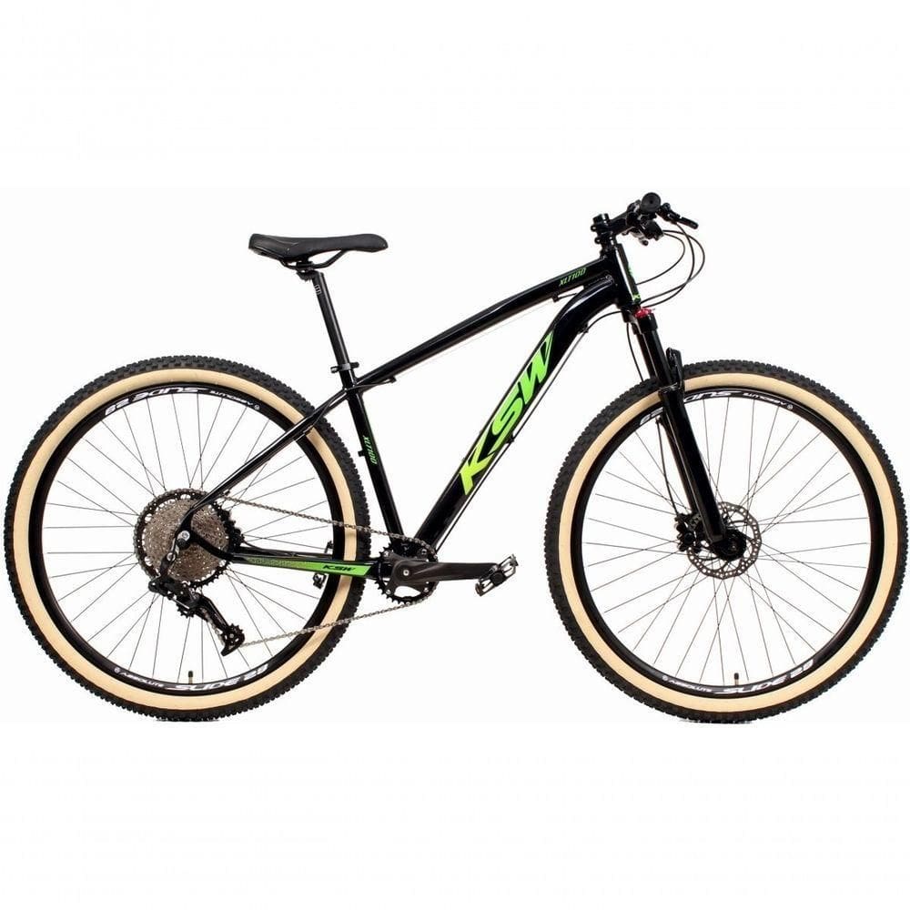 Bicicleta 29 Ksw Xlt 12v Freios Hidráulicos 1x12v Trava No Ombro Pneu Bege - Preto-verde Tam.21