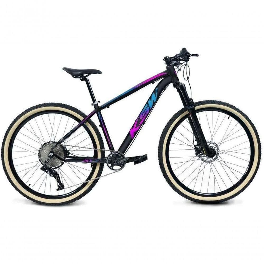 Bicicleta 29 Ksw Xlt 12v Freios Hidráulicos 1x12v Trava No Ombro Pneu Bege - Preto-pink-azul Tam.19