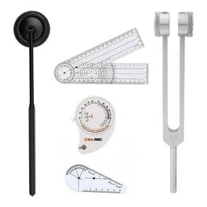Kit Martelo Neuro De Reflexo Babinski Trena Diapasão 256hz e Goniometro Pequeno E Goniometro Grande