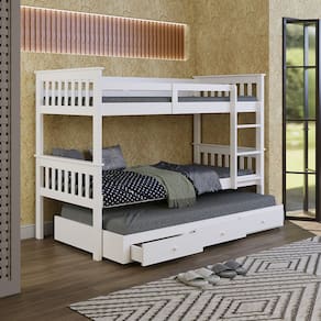 Beliche De Madeira Solteiro Merk + Cama Auxiliar Com Gavetas