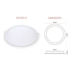 Painel Led Branco 24w 3000k Redondo 30x30cm Embutir