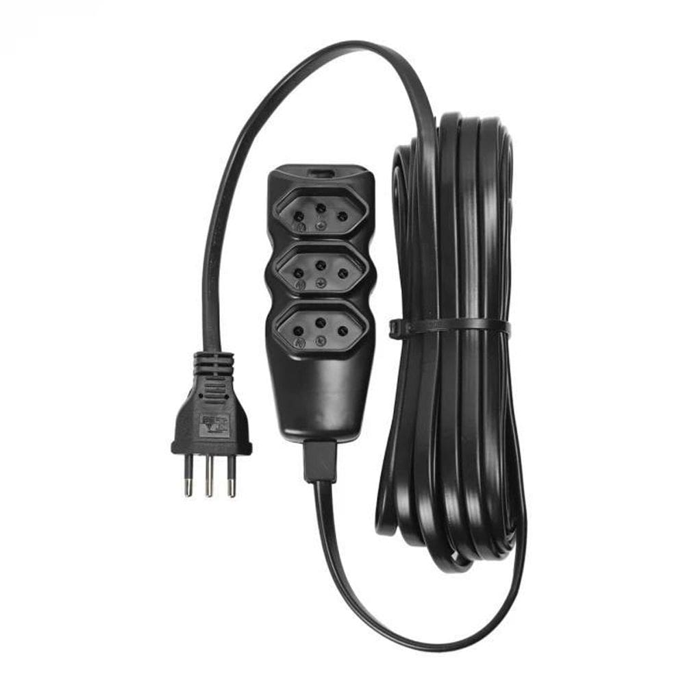 Extensão Elétrica 3 Tomadas PP Plano 10m Preta 10A/250V