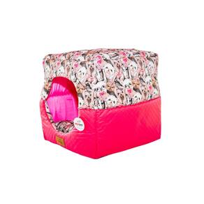 Cama para Cachorro Toca Quadrada em Corino + Poliéster Rosa Média (M) 40 x 40 x 40 cm