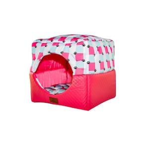 Cama para Cachorro Toca Quadrada em Corino + Poliéster Rosa e Lilás Média (M) 40 x 40 x 40 cm