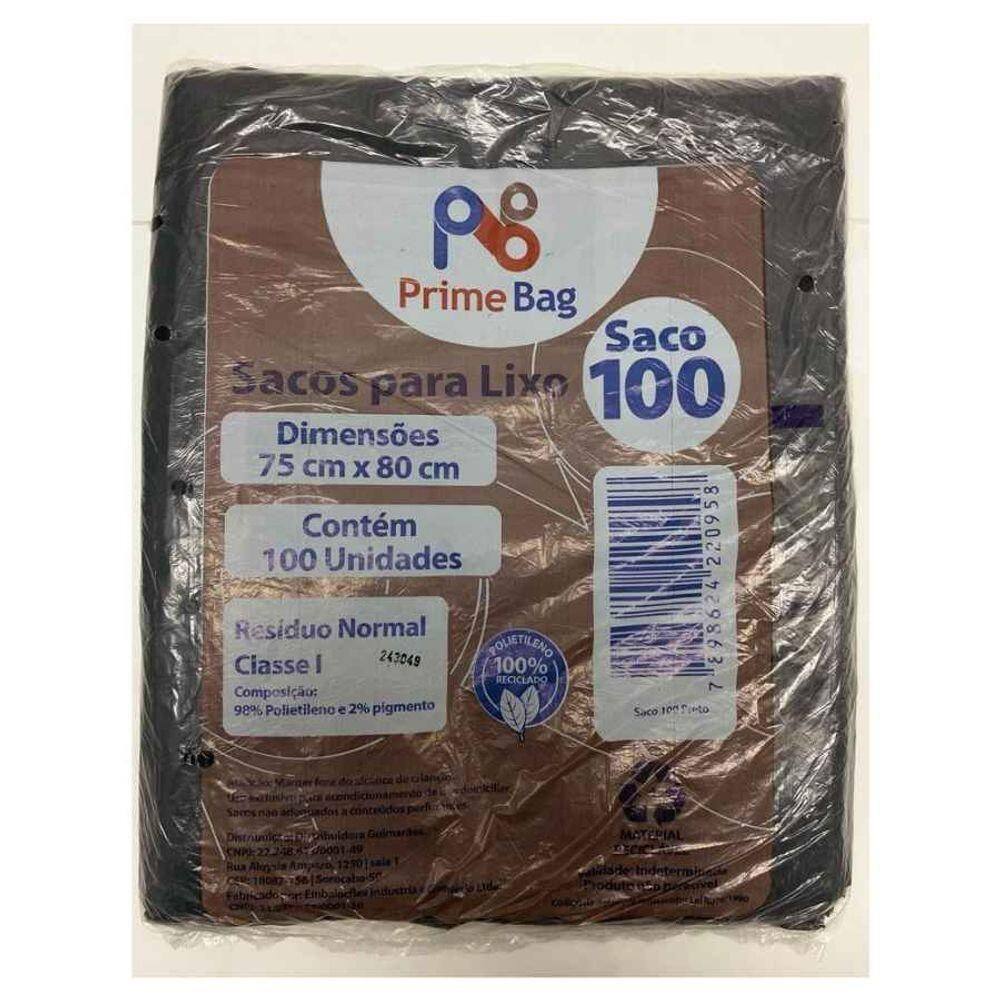 Saco Lixo Preto 100 Litros Primebag C/100