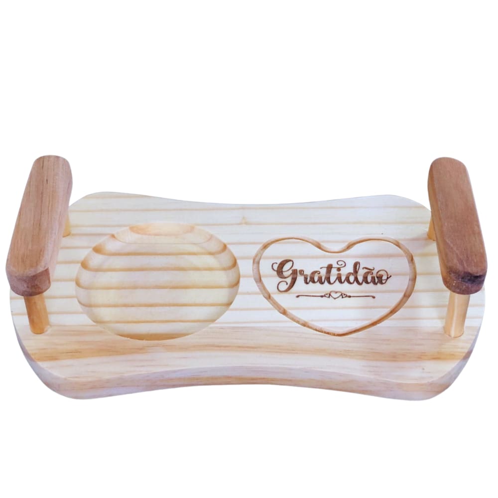 Kit 3 Bandejas Gratidão Madeira Pinus c/ espaço para servir