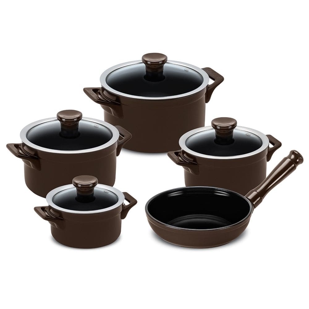 Jogo de Panelas de Cerâmica Clear Indução 5 Peças Chocolate Ceraflame