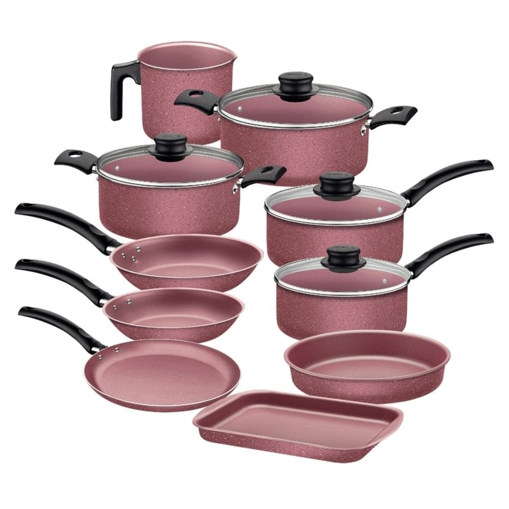 Jogo de Panelas Turim 10 Peças em Alumínio com Revestimento Interno e Externo Antiaderente Rosa Tramontina 20297/464