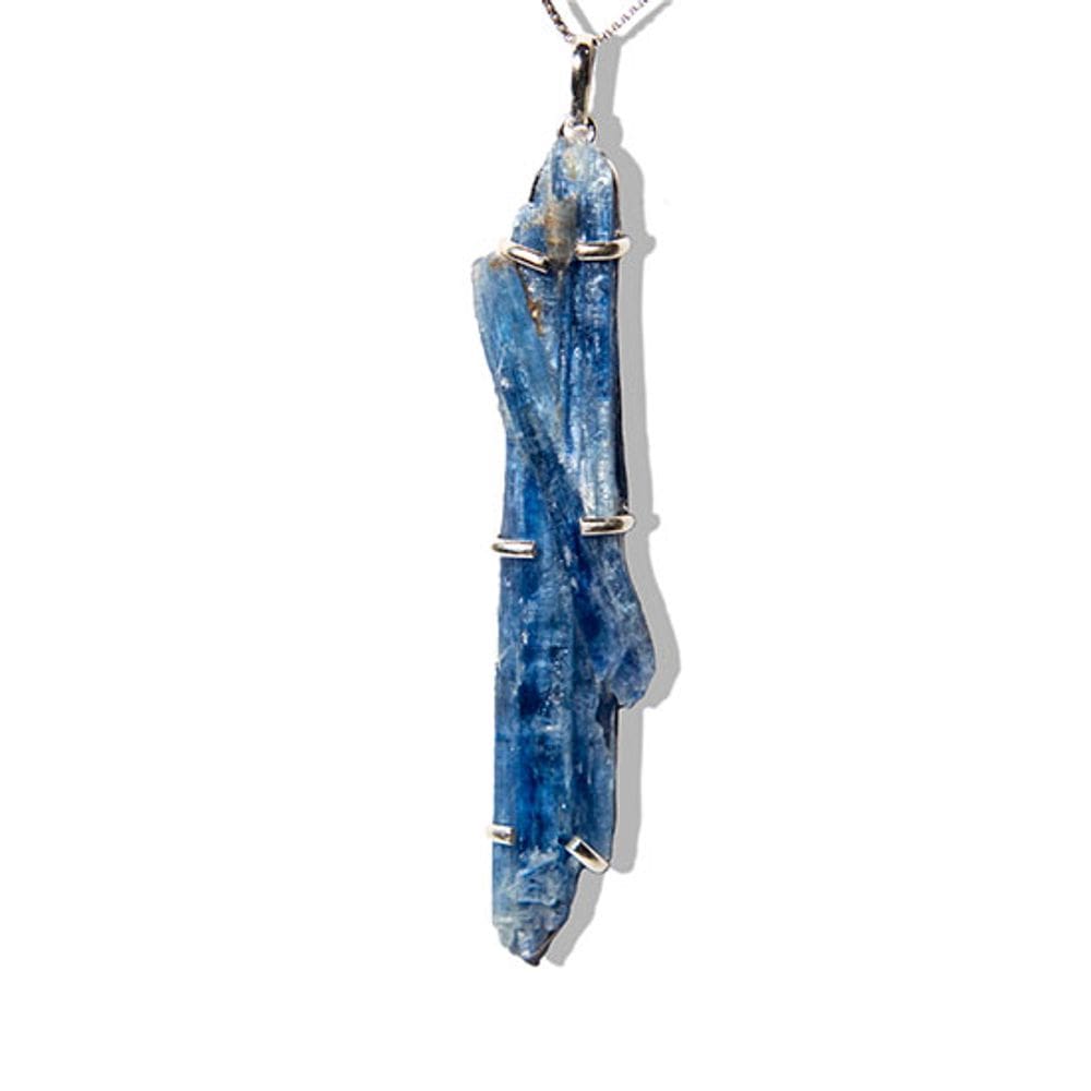 Colar Canudo Cianita Azul Grande Natural Garra Prata 950