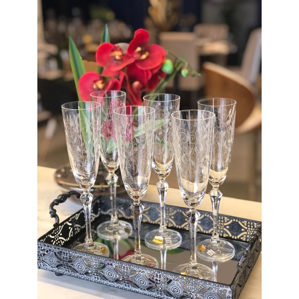 Jogo de 6 tacas champanhe Elizabeth decorada Cristal 200ml