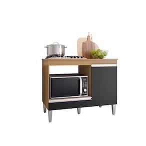 Balcão Cooktop Carla Amêndoa/Preto C/Tampo - AJL Móveis