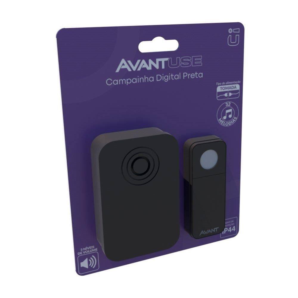 Campainha Digital Avant Sem Fio Com Tomada Bivolt Preto